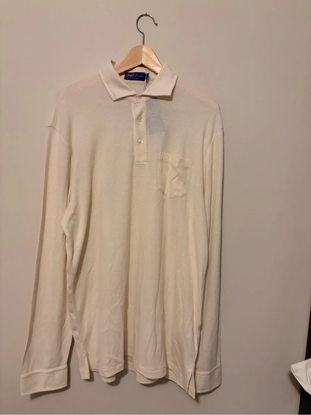 Ralph Lauren Cashmere Men's Ivory Knit Polo Shirt